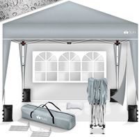 Tillvex Paviljoen, 3 x 3 m, waterdicht, pop-upvouwtent, in hoogte verstelbaar, tuintent, uv-bescherming 50+, partytent met tas (grijs, met 2 zijpanelen)
