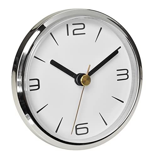 TFA Dostmann 60.3543.02 Analoge insteekklok, met Arabische cijfers, met 2 wijzerplaten, voor inbouw, tafelklok, radioklok, wit, 90 x 90 x 36 mm (l x b x h)