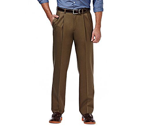 Haggar B&T Men's Premium No-Wrinkle Pants - Classic Fit - Flat Front - Expandable Waist - Toast - 36W / 34L