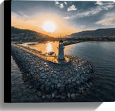 Merkloos / Sans marque Canvas Zonsondergang bij Vuurtoren aan Zee van Antalya, Turkije - 30x30 cm Foto op Canvas Schilderij