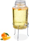 Merkloos Relaxdays Drankdispenser met houder - 5 liter - Tapkraan - Beugelsluiting - Glas - Transparant/Zilver