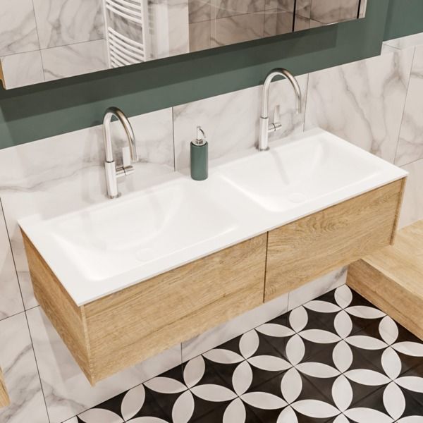 Mondiaz LUSH Badmeubel - 120cm - Washed Oak - 2 Lades - Cloud Wastafel - Dubbel - 2 Kraangaten - A40139WOA2M35165