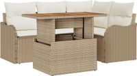 vidaXL Tuinbank Set Beige Polyrattan 2-zits Hoek Loungeset Inclusief Tafel