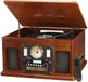 Victrola Navigator 8-in-1 Bluetooth platenspeler met ingebouwde luidsprekers – 3 snelheden, cd-speler, cassette, FM-radio, USB, RCA-uitgang, hoofdtelefoonaansluiting en echt houten behuizing (Mahonie)