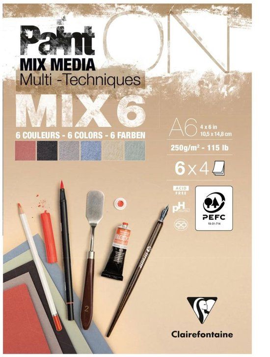 Clairefontaine Paint ON Tekenpapier - 6 Kleuren - A6 - 250 g - 24 Vel