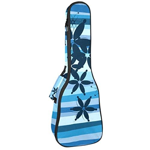 Mersov Concert Ukulele rugzak, zware ukelele tas met opslag, sopraan concert tenor ukelele 10 mm gewatteerde tas blauwe streep bloemen bloem