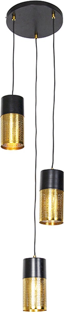 QAZQA raspi - Industriele Hanglamp - 3 lichts - Ø 30.5 cm - Goud/messing - Industrieel - Woonkamer | Slaapkamer | Keuken