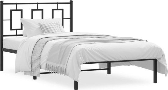 vidaXL Bedframe met hoofdbord metaal zwart 100x200 cm