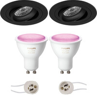 BES LED Pragmi Alpin Pro - Inbouw Rond - Mat Zwart - Kantelbaar Ø92mm - Philips Hue - LED Spot Set GU10 - White and Color Ambiance - Bluetooth