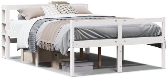 vidaXL Seniorenbed met hoofdbord massief grenenhout wit 120x190 cm