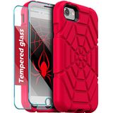 Grifobes iPhone SE 2022/2020 Case, iPhone 8/7/6/6S met 2 Pack Screen Protector, Heavy Duty Shockproof Beschermende iPhone SE 3e/2e Generatie Cover 4.7 inch Rood+Zwart