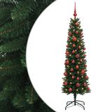 vidaXL Smalle kunstkerstboom met kerstballen 120 cm 150 LED's Warmwit