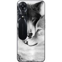 Maniacase Etui Oppo A78 5G De wolf en de zij-wolf Zwart wit dier