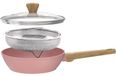 ARTHUR MARTIN Poêle - AM0333 - Revêtement céramique - Ø 24 cm - Avec couvercle et panier inox - Rose