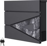 ML-design Brievenbus met krantenvak 37x36,5x11 cm antraciet/zwart marmer-look staal