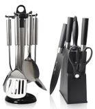 SolidKeus - Set de 12 couteaux de cuisine avec support et aiguiseur