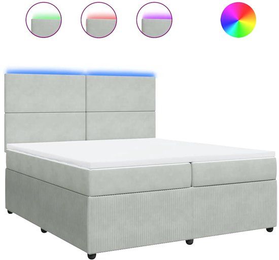 vidaXL Boxspring met matras fluweel lichtgrijs 200x200 cm