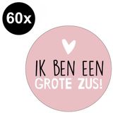 Fako Bijoux 60x Sticker Ik Ben Een Grote Zus - Roze - 40mm