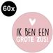 Fako Bijoux 60x Sticker Ik Ben Een Grote Zus - Roze - 40mm