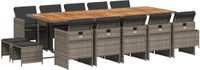 vidaXL 15-delige tuinset met kussens, polyrattan, grijs