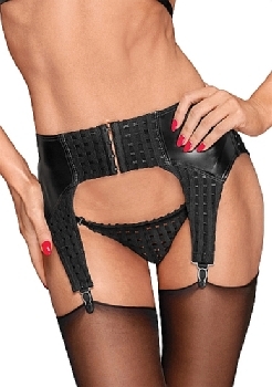 DECADENCE - Wetlook checkered garterbelt - XL - Black