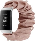 Strap-it Activity tracker bandje - Scrunchie nylon bandje - donkerbeige met namaakparels