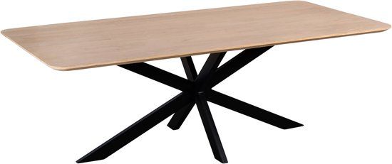 QUVIO Eettafel Sofia - Rechthoekig - Stalen kruispoot - FSC®-gecertificeerd mangohout - 220x110 cm - Naturel