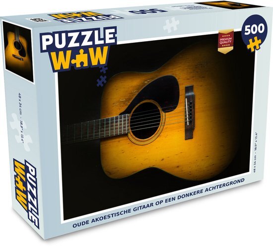 MuchoWow Puzzel Oude akoestische gitaar op een donkere achtergrond - Legpuzzel - Puzzel 500 stukjes - Sinterklaas cadeautjes - Sinterklaas voor grote kinderen