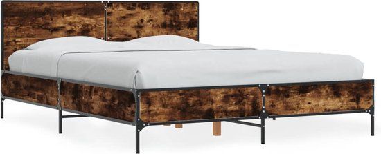 vidaXL Bedframe bewerkt hout metaal gerookt eikenkleurig 140x190 cm
