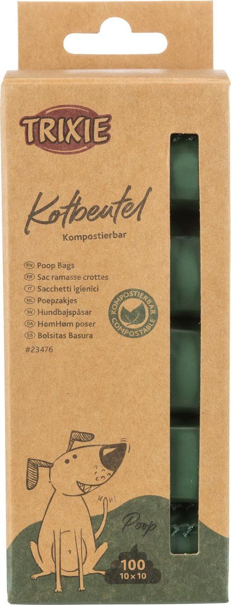 TRIXIE TR-23476 - 490 g composteerbare zakken voor honden, 10 rollen met 10 zakken - groen