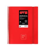 Grafoplas A4 kunststof hoezen, 20 transparante inzetstukken, stijve polyfoam-omslag, robuust en ultralicht, kleur rood, pvc-spiraal, minimalistisch, perfect voor documenten