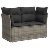 vidaXL 10-delige Loungeset met Kussens Poly Rattan Grijs