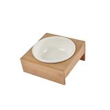 Voederbak, keramiek, met houder, bamboe, natuur, D16 cm, 18 x 20 cm, wit