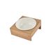 Voederbak, keramiek, met houder, bamboe, natuur, D16 cm, 18 x 20 cm, wit