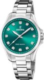 Festina Dames Solar Energy Horloge Groen Analoog Staal Zilverkleurig