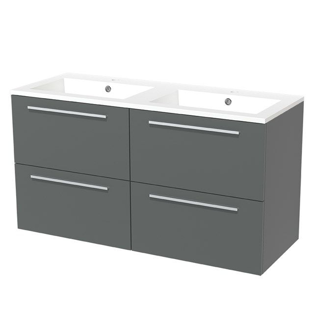 Maxaro Badkamermeubel 120cm Modulo Middengrijs 4 Lades Vlak Wastafel Mineraalmarmer