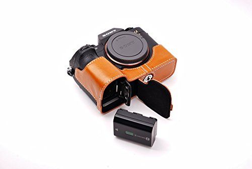TP Handgemaakte Echt Lederen Half Camera Hoesje Cover voor Sony A7R III Mark III Sony A9 Onderkant Open Acht Kleuren, Geel Bruin