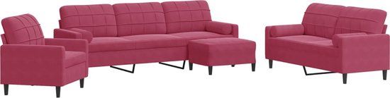 vidaXL 4-delige Loungeset met kussens en bolsters fluweel wijnrood