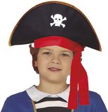 Fiestas Guirca Guirca Piraten kapitein hoed voor kinderen - carnaval/verkleed accessoires - zwart - met ornamenten