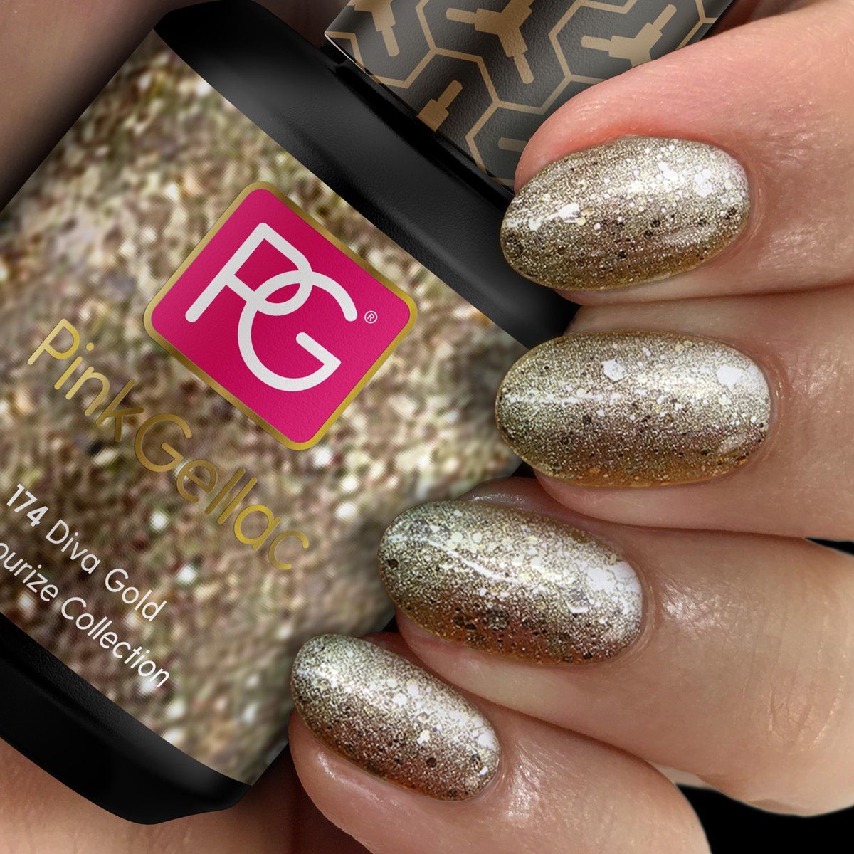 Pink Gellac Diva Gold Gellak - Vegan - Goud - Glitter - 15ml