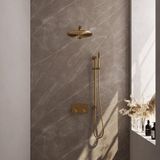 Brauer Gold Carving Thermostatische Regendoucheset Inbouw - Hoofddouche 30 cm - Rechte Wandarm - Met Drukknoppen - Handdouche Staaf - Doucheslang - Geintegreerde Glijstang - Geborsteld Goud