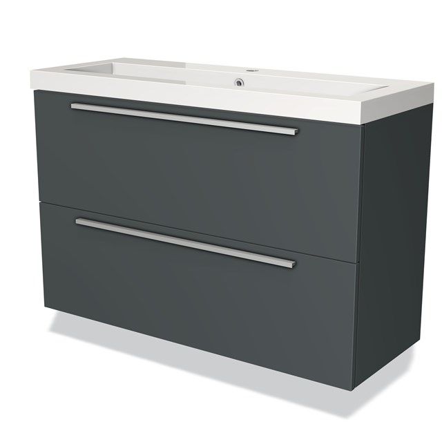 Maxaro Badkamermeubel 100cm Modulo Slim Donkergrijs 2 Lades Vlak Wastafel Mineraalmarmer - 6095818814899