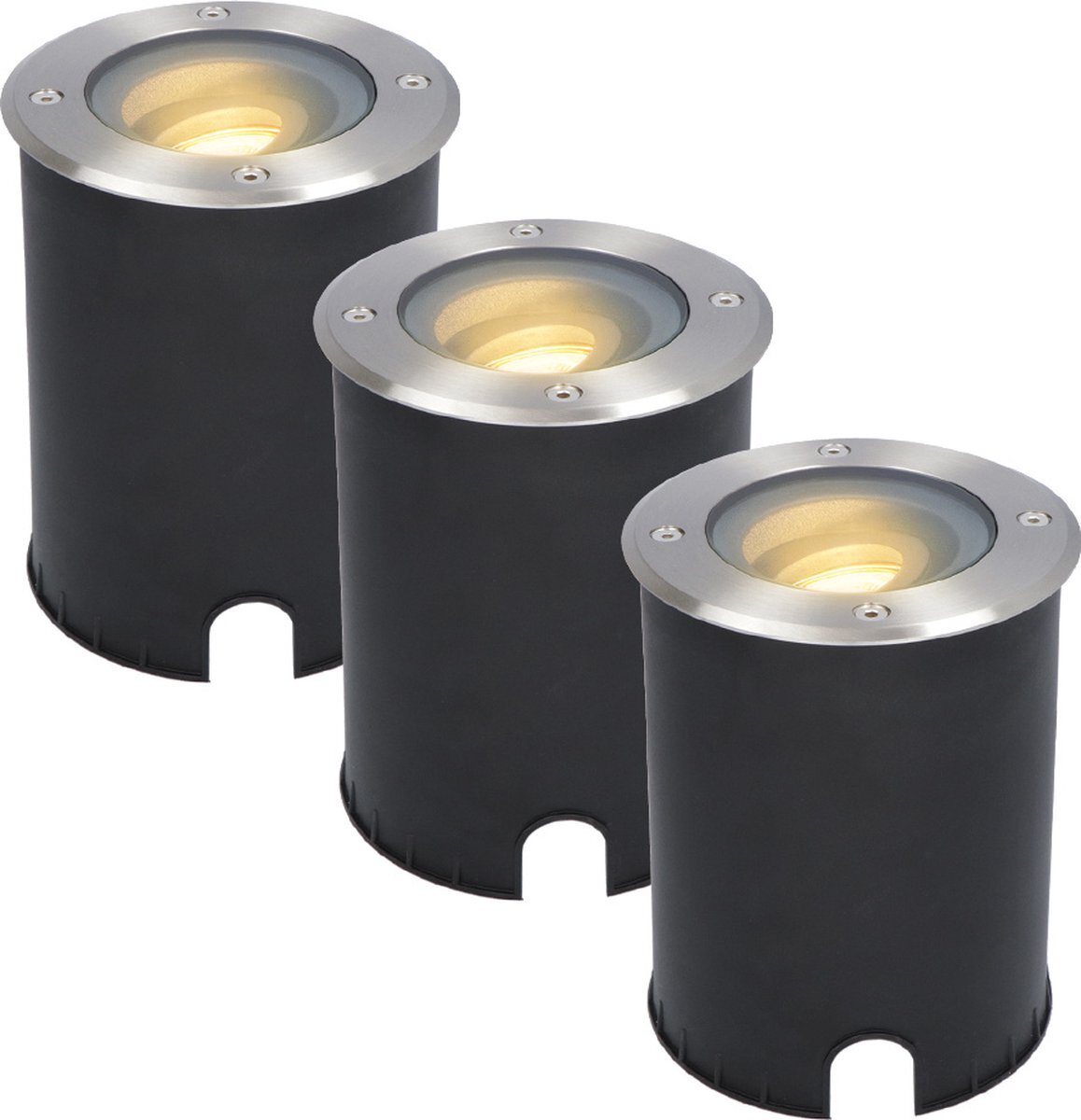 HOFTRONIC 3x Lilly dimbare LED Grondspot - Kantelbaar - Overrijdbaar - Rond - RVS - 2700K - 5 Watt - IP67 waterdicht -