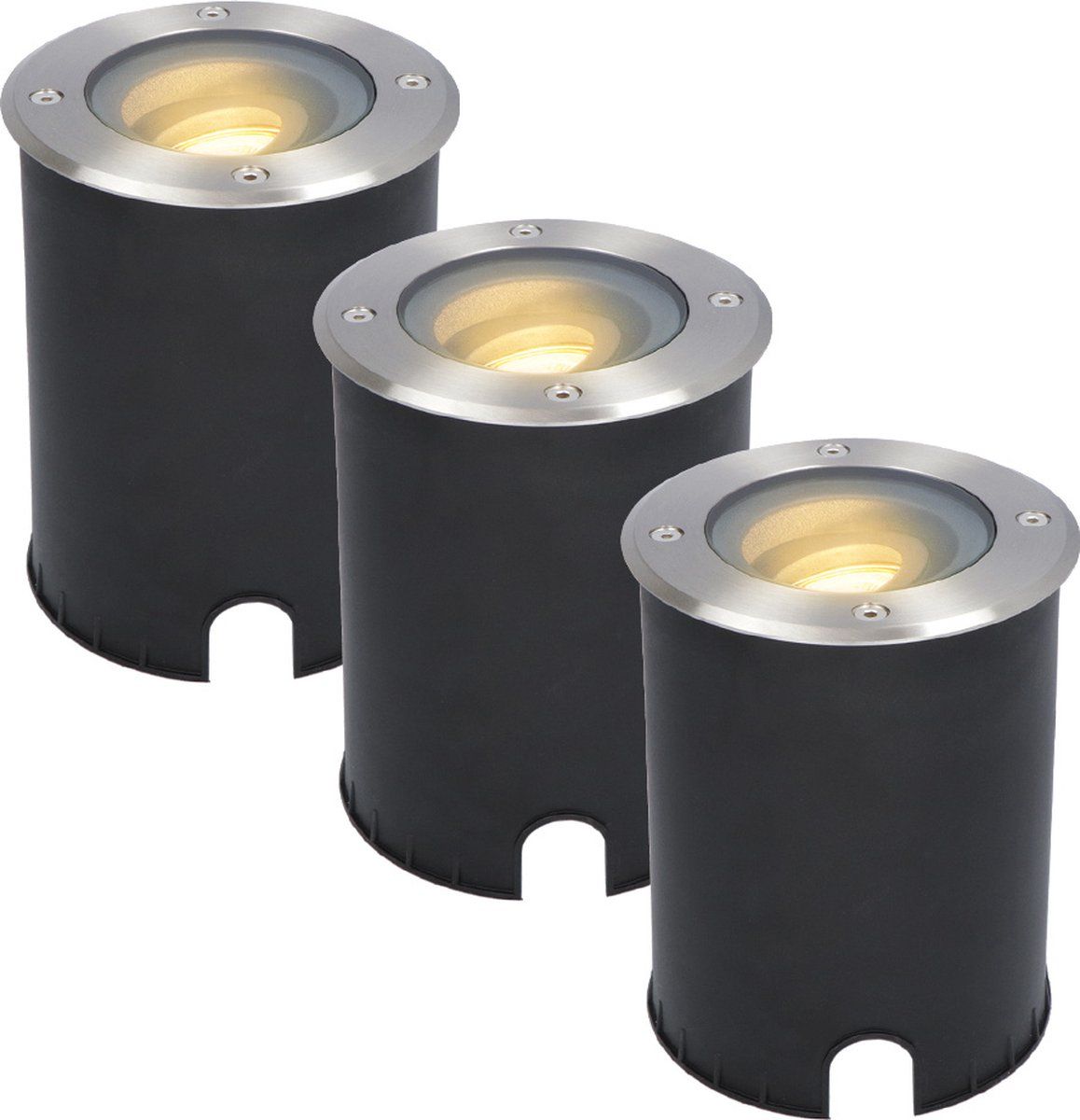 HOFTRONIC 3x Lilly dimbare LED Grondspot - Kantelbaar - Overrijdbaar - Rond - RVS - 2700K - 5 Watt - IP67 waterdicht