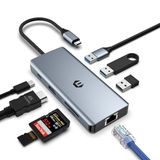 USB C HUB, USB 3.0 HUB, USB C Adapter Docking, ultradunne draagbare data-hub, 8-in-1 USB C HUB met 4K HDMI, 100 W PD, Gigabit Ethernet, 2 USB 3.0, USB 2.0, SD/TF kaartlezer, met laptop