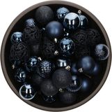 Bellatio Decorations Shoppartners Bv 37x stuks kunststof/plastic kerstballen donkerblauw 6 cm mix - Onbreekbaar - Kerstboomversiering/kerstversiering