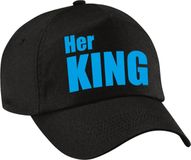 Bellatio Decorations Her King pet / cap zwart met blauwe letters voor heren - Koningsdag - verkleedpet / feestpet