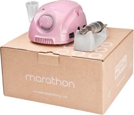 ACTIVESHOP Saeyang Nagelfrees, elektrische marathon 3 Champion Pink 3000 tpm, professionele nagelpedicuremachine met voetpedaal voor nagelstudio/salon