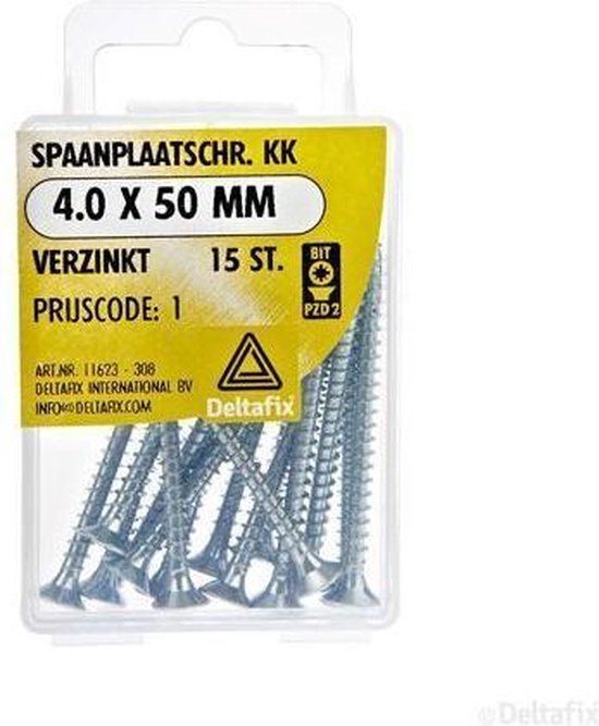 Deltafix Houtschroeven 4.0 x 50mm Verzinkt Platkop Kruiskop-PZD-2 15 stuks