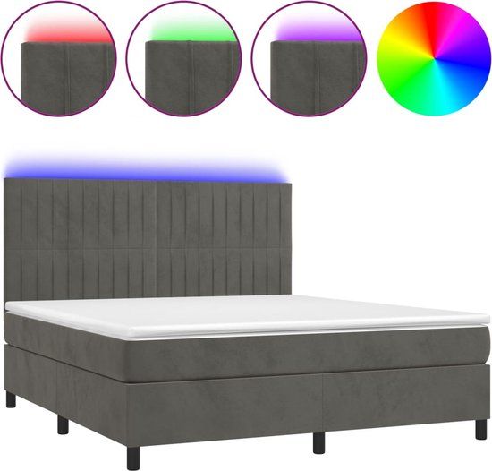 vidaXL Boxspring met matras en LED fluweel donkergrijs 160x200 cm